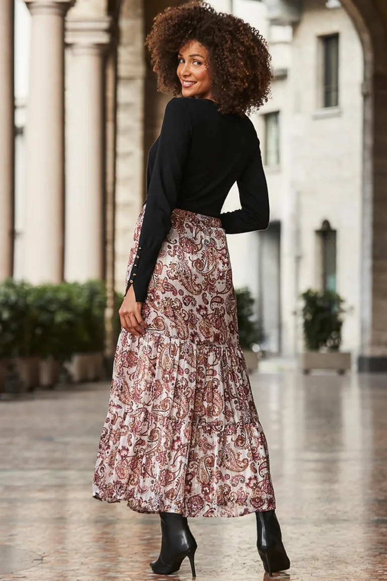 Blush Pink Paisley Print Maxi Skirt - 4
