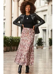 Blush Pink Paisley Print Maxi Skirt
