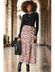 Blush Pink Paisley Print Maxi Skirt - 2