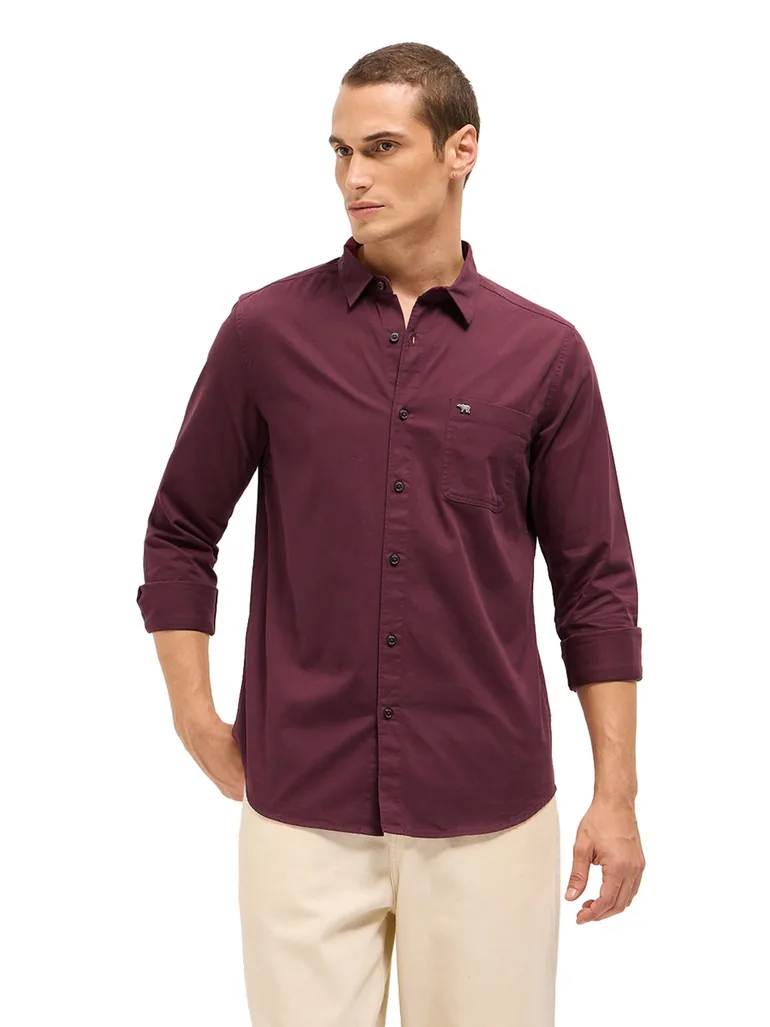 Men Solid Cotton Slim Fit Casual Shirt - 1