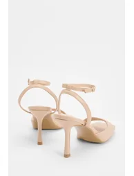 Beige Faux Leather Stiletto Heeled Sandals - 3