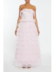 Kennedy Pale Pink Tiered Ruffle Bandeau Maxi Dress