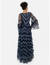 Maya Navy Fully Embellished Maxi Dress With Frill Detail - 1
