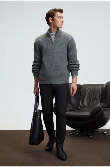 GRIMELANGE BERNARDO Men's Half-Zip Stand Collar Knit Sweater in Anthracite