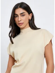 Off White Knit Top with Short Sleeves - 2