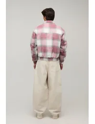 Boxy Fit MAN Brushed Mixed Check Bomber Jacket - pink - 1