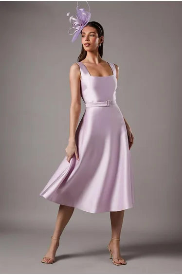 Petite Belted Twill Midi Dress