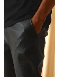 Antique PU Straight Fit Trousers - black - 2