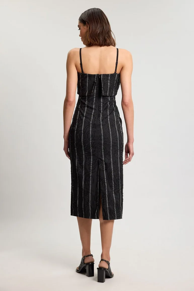 Textured Pinstripe Bandeau Tailored Midi Dress - 2
