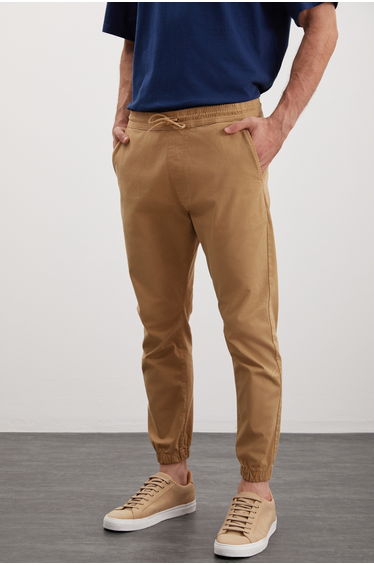 GRIMELANGE JAKOB Men’s Woven Washed 4-Pocket Thick Textured Elastic Hem Beige Pants product thumbnail 3