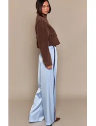 Blue Satin Contrast Stripe Wide Leg Trousers - 2