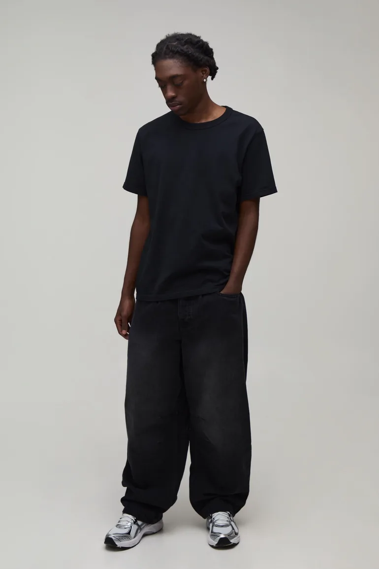 Floral Embroidered Balloon Fit Jeans - washed black - 1