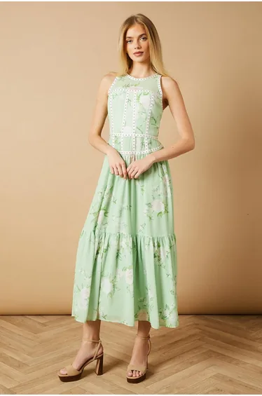 Printed Hand Embellished Tiered Maxi Dress