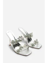 Dazira Cut Out Flower Trim Detail Heeled Mules - 4