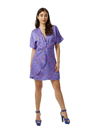 Women's Floral Print Mini Dress with Knot Front.