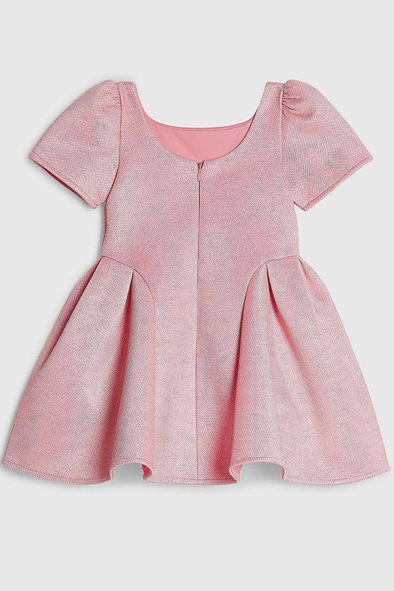 Mini Girls Pink Glitter Bow Skater Dress - 3