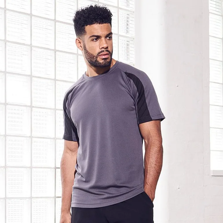 Just Cool Mens Contrast Cool Sports Plain T-Shirt - Charcoal/Jet Black - 2