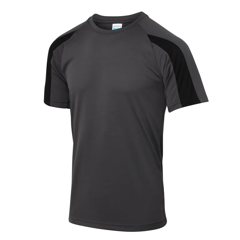 Just Cool Mens Contrast Cool Sports Plain T-Shirt - Charcoal/Jet Black