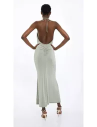 Tall Backless Tie Rosette Slinky Jersey Maxi Dress - 2