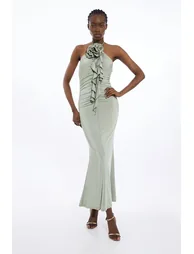 Tall Backless Tie Rosette Slinky Jersey Maxi Dress