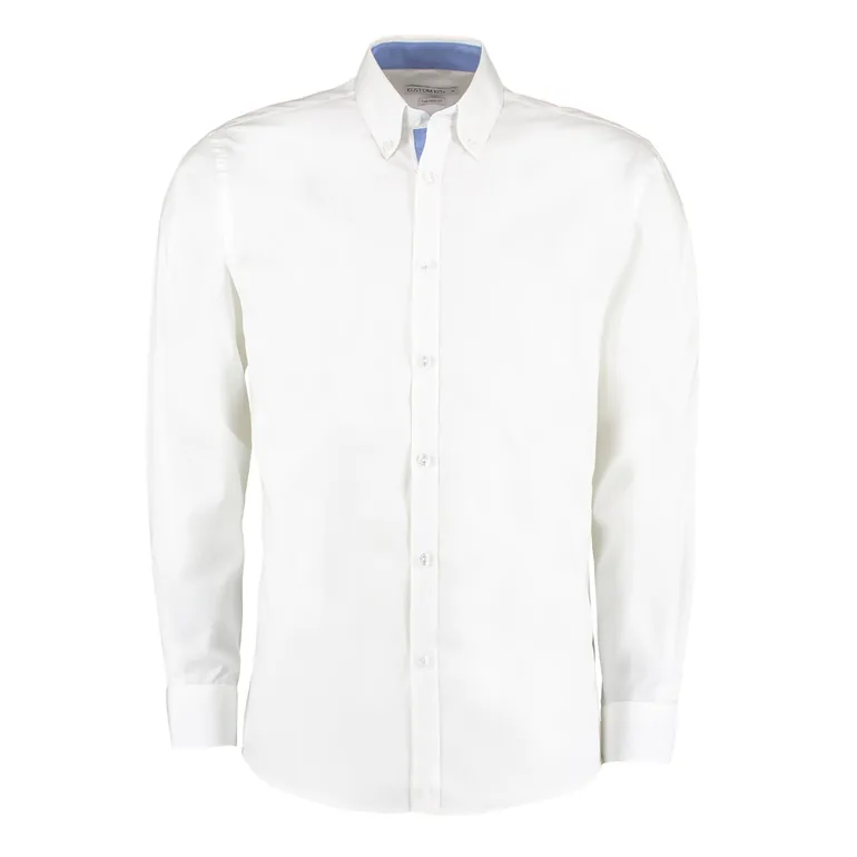 Kustom Kit Mens Contrast Premium Oxford Shirt - White/Mid Blue