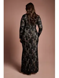 Plus Size Long Sleeve Lace Maxi Dress - 2
