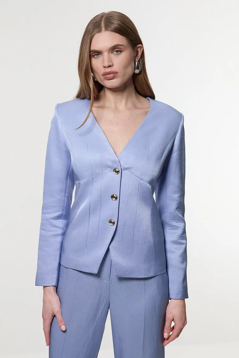 Premium Viscose Linen Tailored Darted Single Breasted Jacket