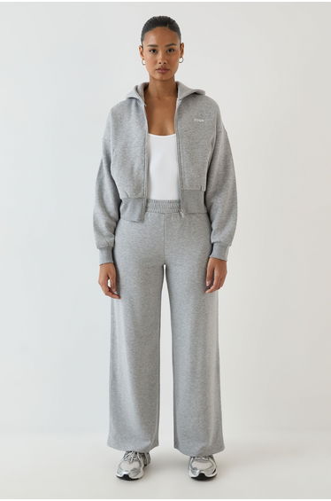 Chrome Boxy Crop Zip Through Hoodie - grey marl
