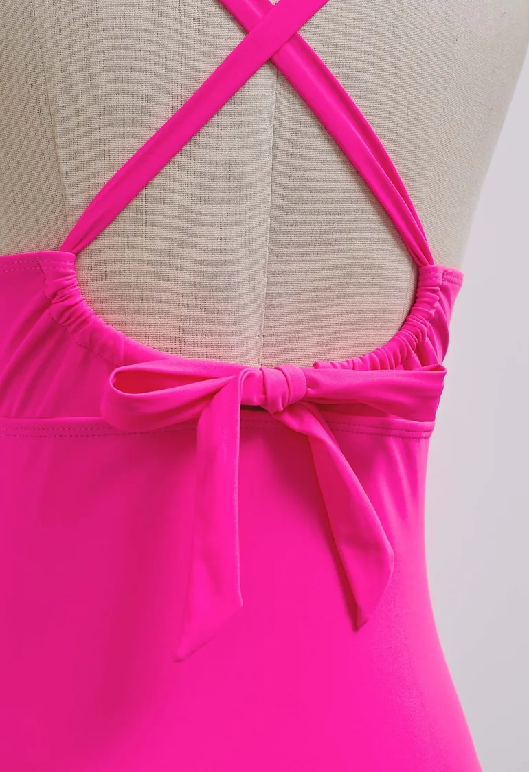 Hot Pink Beaded Trim Cut Out Swimsuit - 7