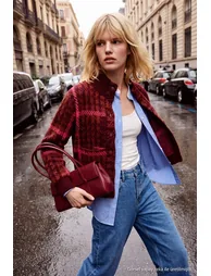 Fuchsia Thick Soft Plaid High-Neck Knitwear Cardigan