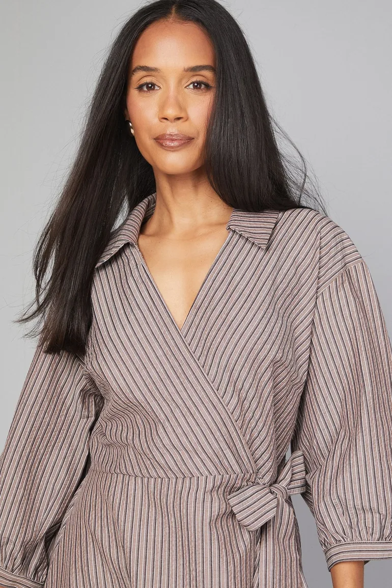 Stripe Wrap Midi Dress - 3