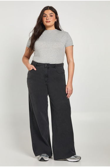 Plus Cinched Waist Loose Fit Jeans With Adjuster - washed black
