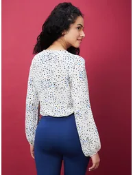Printed V-Neck Ruched Detail Crop Top - 2