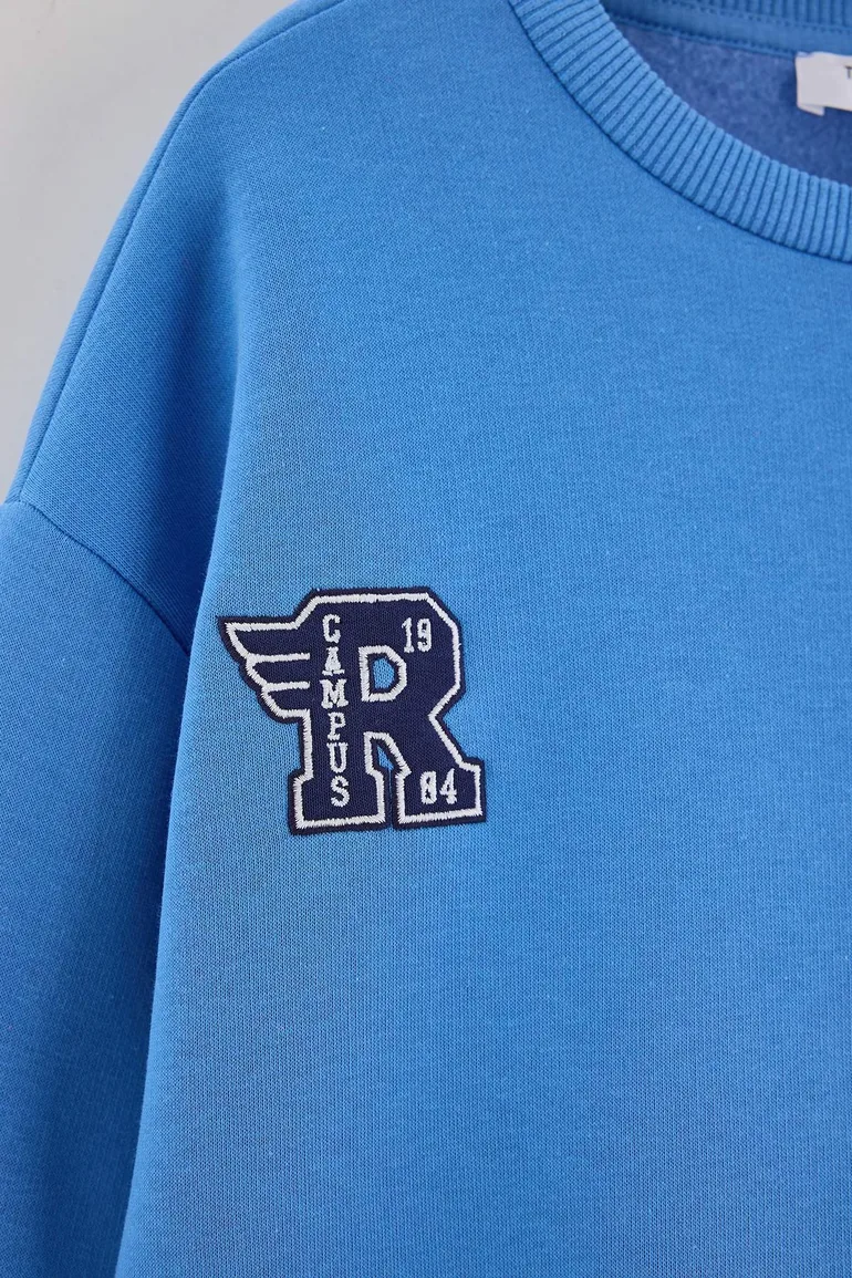 Blue Boy's Thick Fleece Lined Knitted Sweatshirt - 4