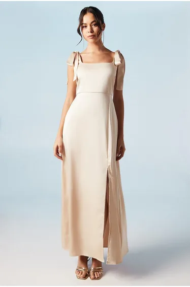 Satin Tie Shoulder Maxi Dress