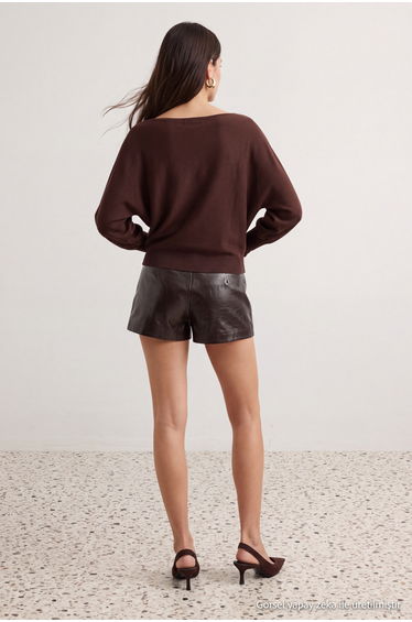 Brown Wide Fit Yarasakol Boat Neck Knitwear Sweater product thumbnail 3