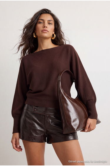 Brown Wide Fit Yarasakol Boat Neck Knitwear Sweater