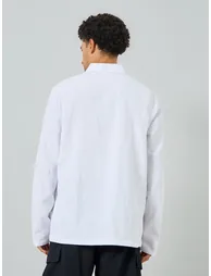 Men White Long Sleeve Linen Blend Polo - 4