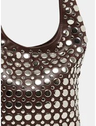 Brown Studded Hobo Bag - 2