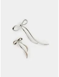 Silver Bow Drop Earrings - 1