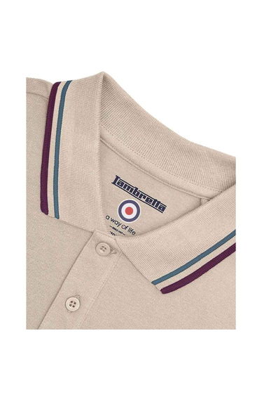 Lambretta Mens Twin Tip Polo Shirt - Stone/Moon/Ocean/Winter Bloom product thumbnail 3
