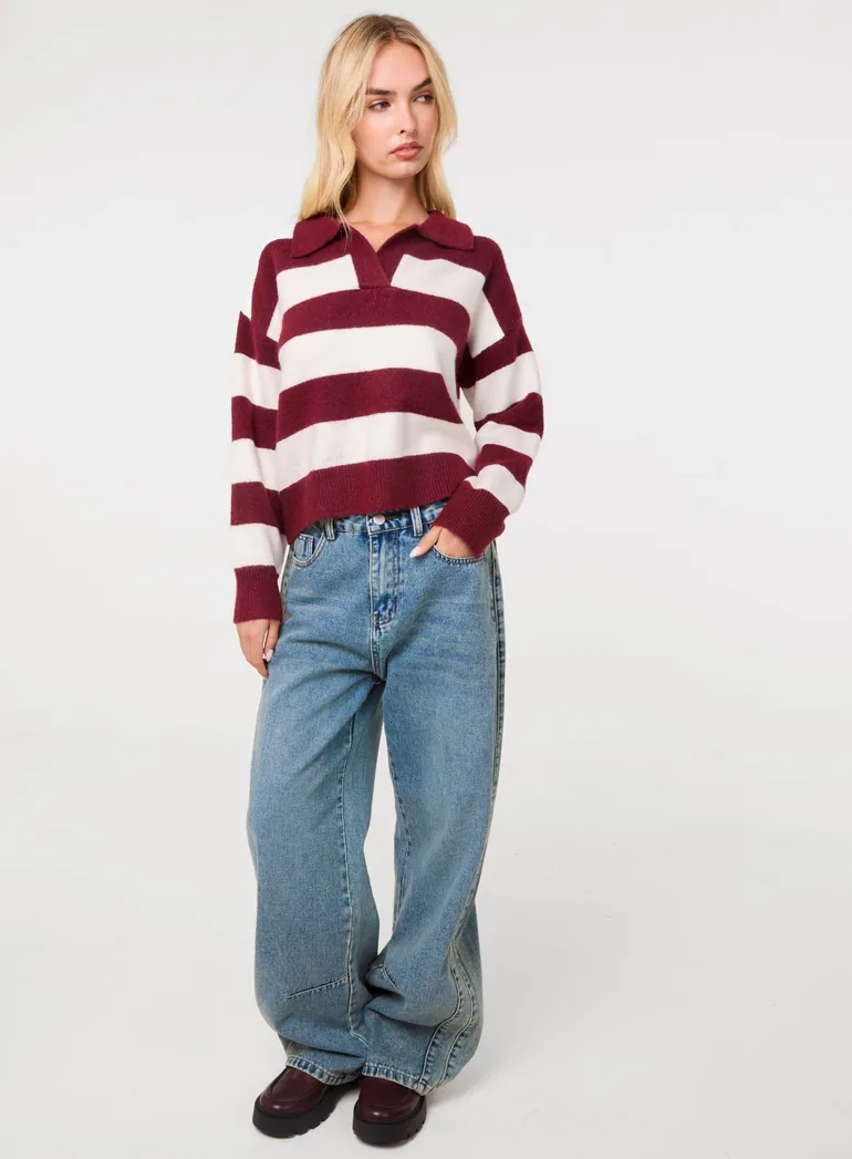 Stripe Open Collar Rugby Jumper