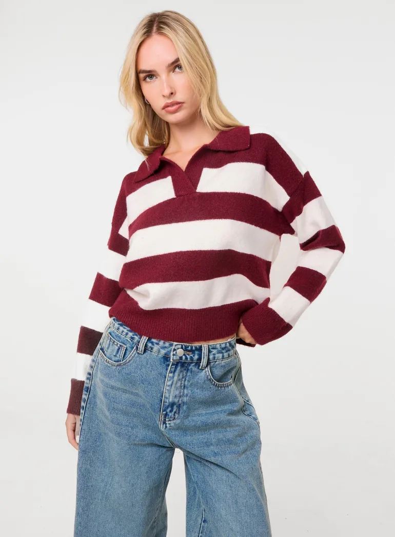 Stripe Open Collar Rugby Jumper - 1