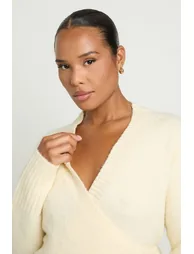 Plus Wrap Detail Cinched Waist Jumper - cream - 2