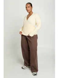 Plus Wrap Detail Cinched Waist Jumper - cream
