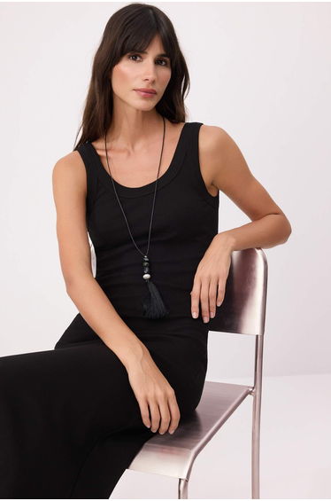 Black A-Line/A Bell Form Pool Collar Sleeveless Ribbed Stretchy Knitted Dress product thumbnail 2