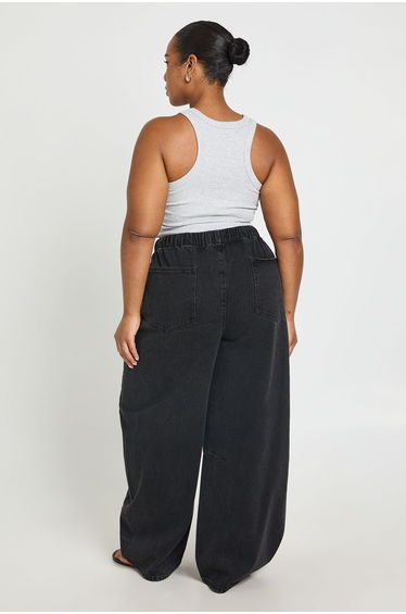 Plus Elasticated Waistband Barrel Jean - washed black product thumbnail 2
