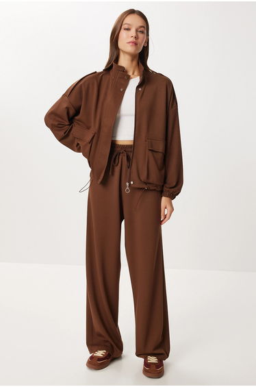 ISTANBUL Long Sleeve Half Turtleneck Jacket & Wide Leg Pants Two-Piece Set