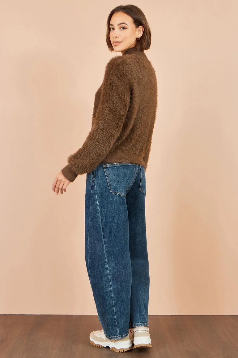 Yumi Brown Eyelash Zip Knitted Jacket - 3