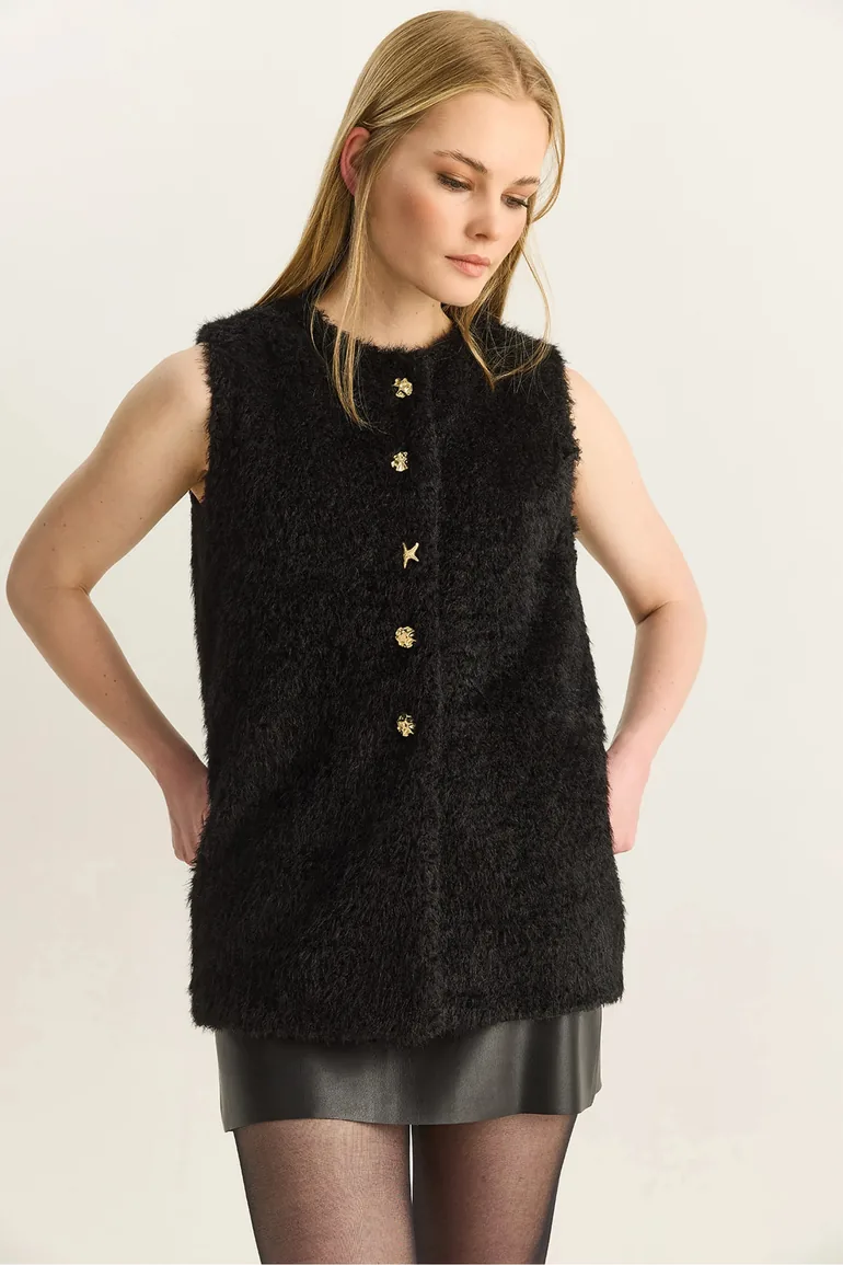 LUCCI Plush Waistcoat with Button Closure - 2